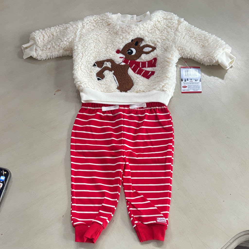 Festive Kids Reindeer Set - Cream And Red Stripes